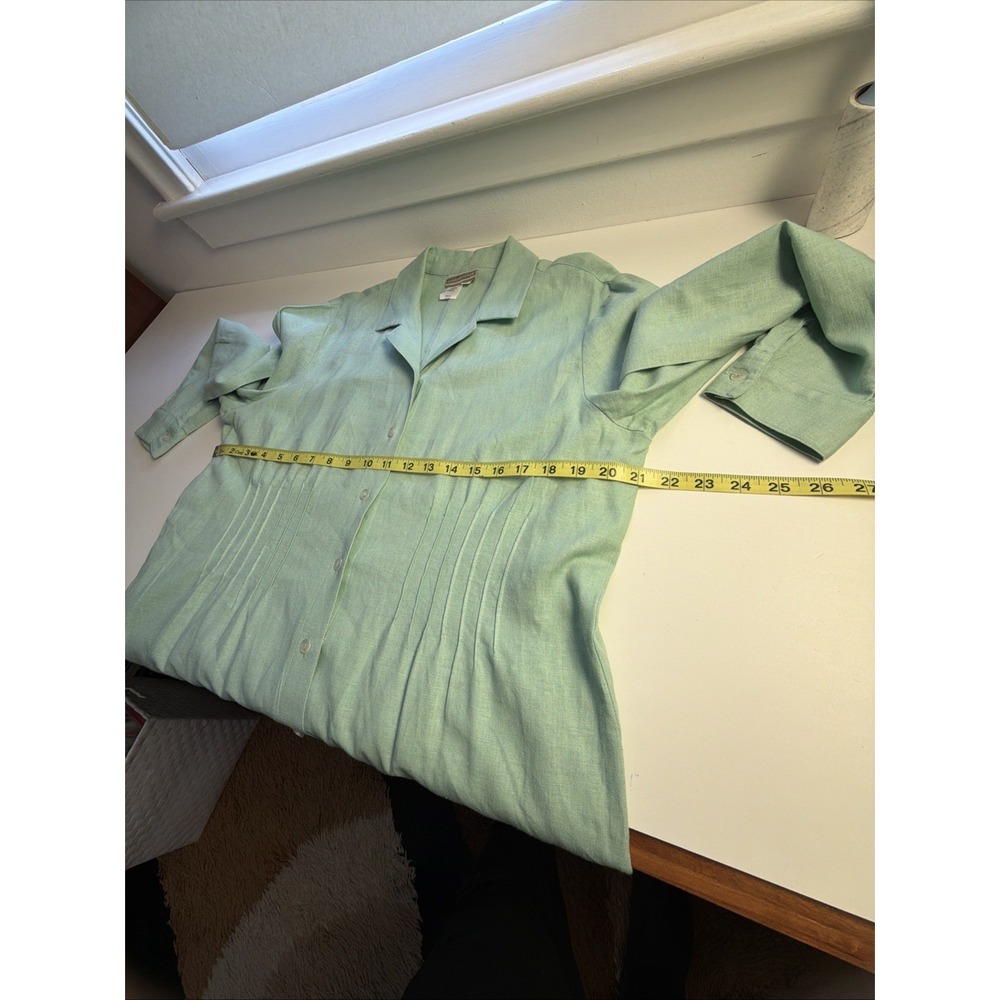 Coldwater Creek 2 Piece Green Dress Set Linen Sleeveless Long Button Down Size L - Picture 8 of 9